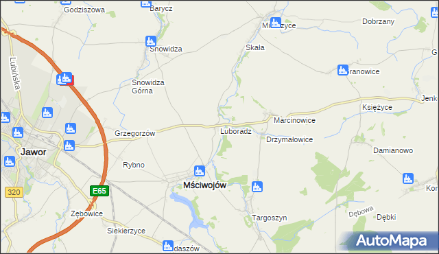 mapa Luboradz gmina Mściwojów, Luboradz gmina Mściwojów na mapie Targeo