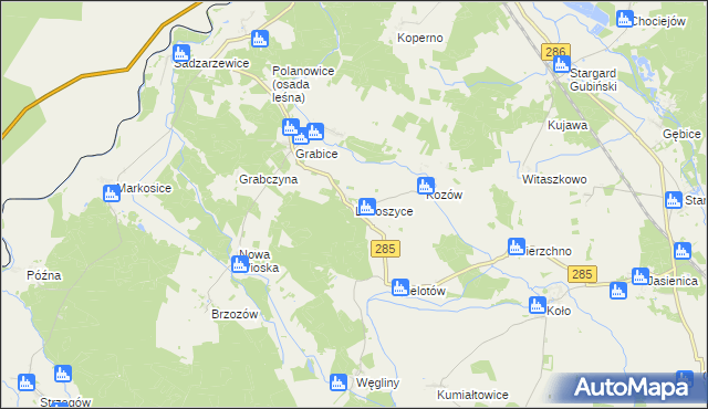 mapa Luboszyce gmina Gubin, Luboszyce gmina Gubin na mapie Targeo