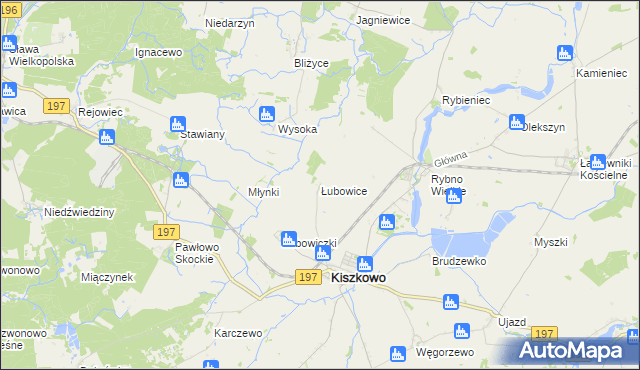 mapa Łubowice gmina Kiszkowo, Łubowice gmina Kiszkowo na mapie Targeo
