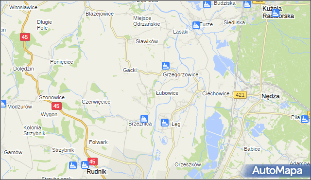 mapa Łubowice gmina Rudnik, Łubowice gmina Rudnik na mapie Targeo