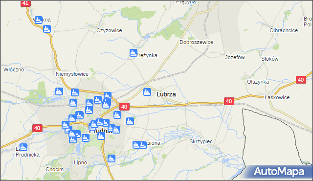 mapa Lubrza powiat prudnicki, Lubrza powiat prudnicki na mapie Targeo