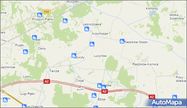 mapa Lucynów gmina Zbuczyn, Lucynów gmina Zbuczyn na mapie Targeo