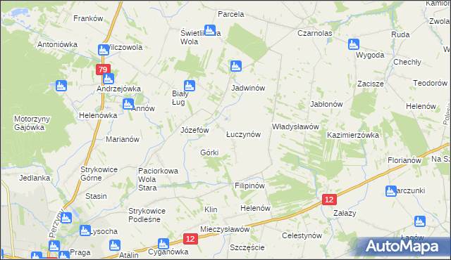 mapa Łuczynów gmina Policzna, Łuczynów gmina Policzna na mapie Targeo