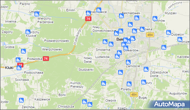 mapa Ludwików gmina Bełchatów, Ludwików gmina Bełchatów na mapie Targeo