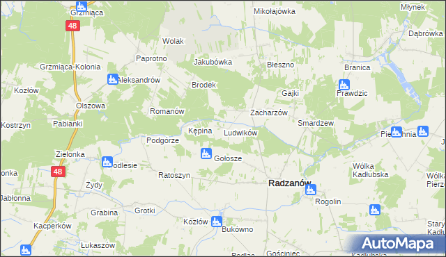 mapa Ludwików gmina Radzanów, Ludwików gmina Radzanów na mapie Targeo