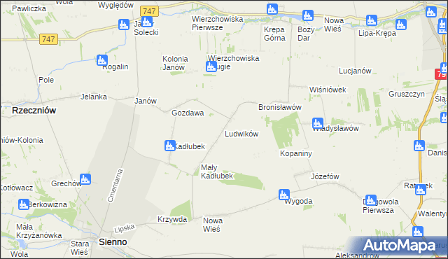 mapa Ludwików gmina Sienno, Ludwików gmina Sienno na mapie Targeo