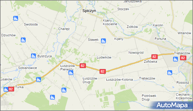 mapa Ludwików gmina Spiczyn, Ludwików gmina Spiczyn na mapie Targeo