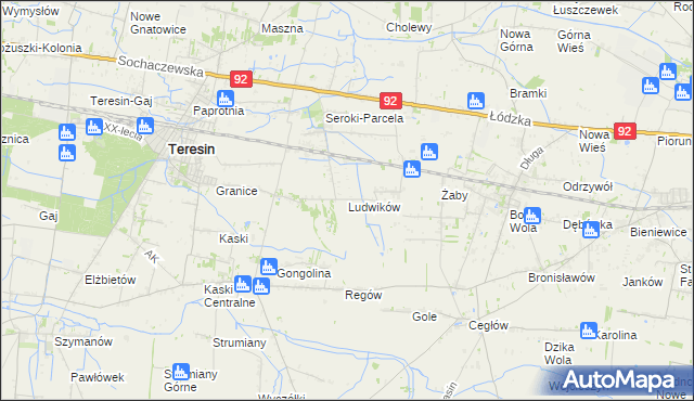 mapa Ludwików gmina Teresin, Ludwików gmina Teresin na mapie Targeo
