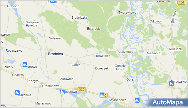 mapa Ludwikowo gmina Brodnica, Ludwikowo gmina Brodnica na mapie Targeo