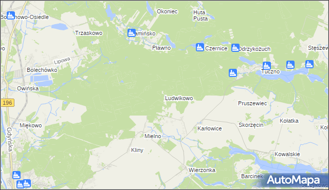 mapa Ludwikowo gmina Czerwonak, Ludwikowo gmina Czerwonak na mapie Targeo