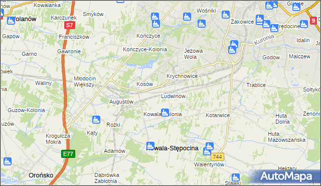 mapa Ludwinów gmina Kowala, Ludwinów gmina Kowala na mapie Targeo