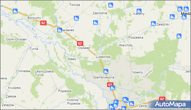 mapa Ludwinów gmina Liw, Ludwinów gmina Liw na mapie Targeo