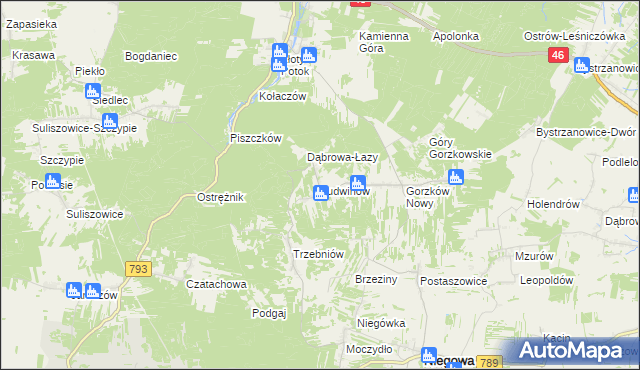 mapa Ludwinów gmina Niegowa, Ludwinów gmina Niegowa na mapie Targeo