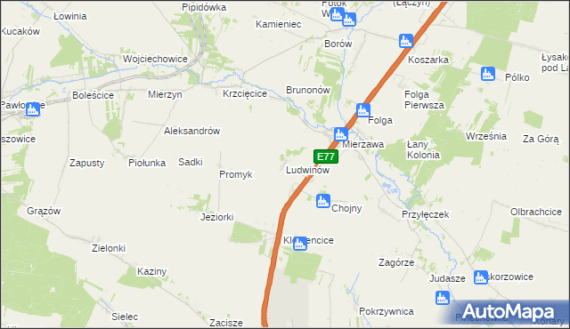 mapa Ludwinów gmina Wodzisław, Ludwinów gmina Wodzisław na mapie Targeo