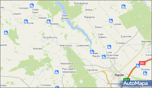 mapa Ludwinowo gmina Raczki, Ludwinowo gmina Raczki na mapie Targeo