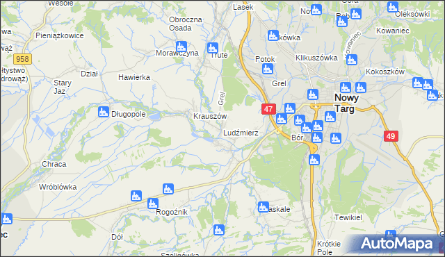 mapa Ludźmierz, Ludźmierz na mapie Targeo