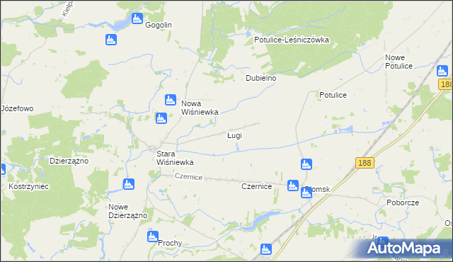 mapa Ługi gmina Zakrzewo, Ługi gmina Zakrzewo na mapie Targeo