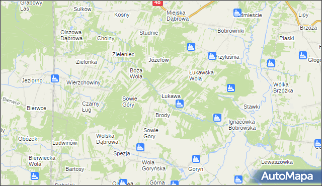 mapa Łukawa gmina Głowaczów, Łukawa gmina Głowaczów na mapie Targeo