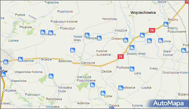 mapa Łukawka gmina Wojciechowice, Łukawka gmina Wojciechowice na mapie Targeo