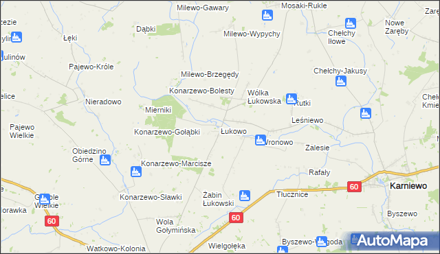 mapa Łukowo gmina Karniewo, Łukowo gmina Karniewo na mapie Targeo