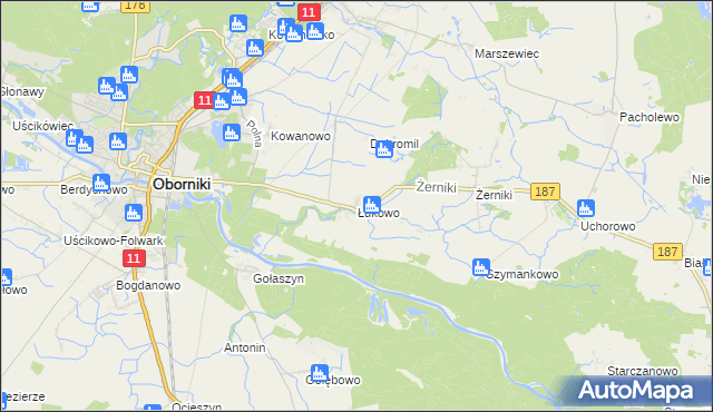 mapa Łukowo gmina Oborniki, Łukowo gmina Oborniki na mapie Targeo