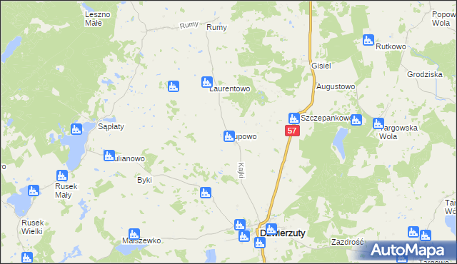 mapa Łupowo gmina Dźwierzuty, Łupowo gmina Dźwierzuty na mapie Targeo