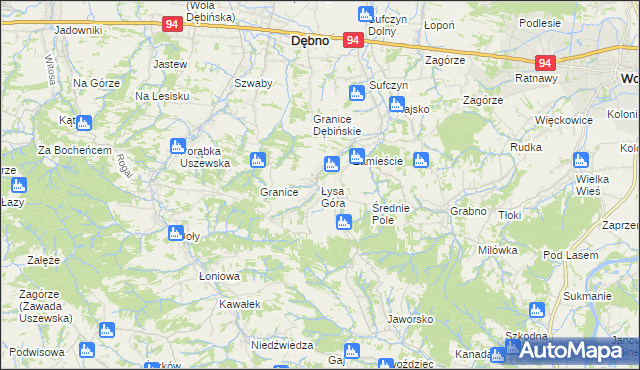 mapa Łysa Góra gmina Dębno, Łysa Góra gmina Dębno na mapie Targeo