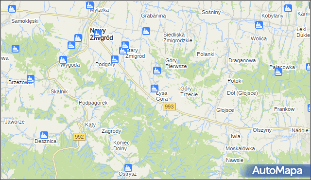 mapa Łysa Góra gmina Nowy Żmigród, Łysa Góra gmina Nowy Żmigród na mapie Targeo