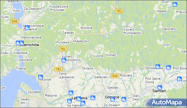 mapa Łysina, Łysina na mapie Targeo