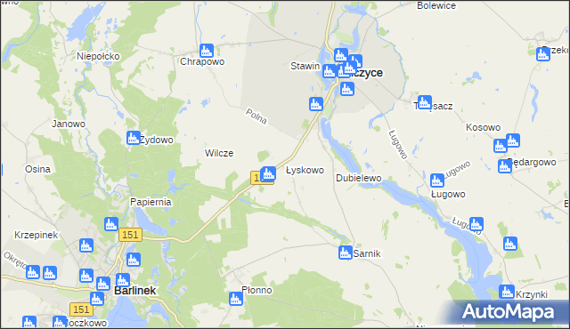 mapa Łyskowo gmina Pełczyce, Łyskowo gmina Pełczyce na mapie Targeo