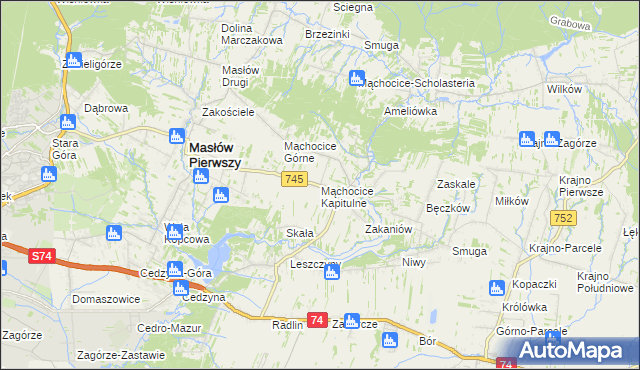 mapa Mąchocice Kapitulne, Mąchocice Kapitulne na mapie Targeo