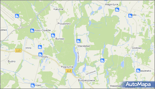 mapa Maciejewo gmina Maszewo, Maciejewo gmina Maszewo na mapie Targeo