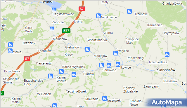 mapa Maciejów gmina Słaboszów, Maciejów gmina Słaboszów na mapie Targeo