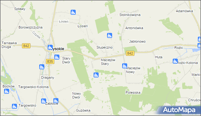 mapa Maciejów Stary gmina Wysokie, Maciejów Stary gmina Wysokie na mapie Targeo