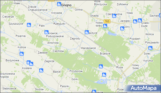 mapa Maciejowice gmina Gnojno, Maciejowice gmina Gnojno na mapie Targeo