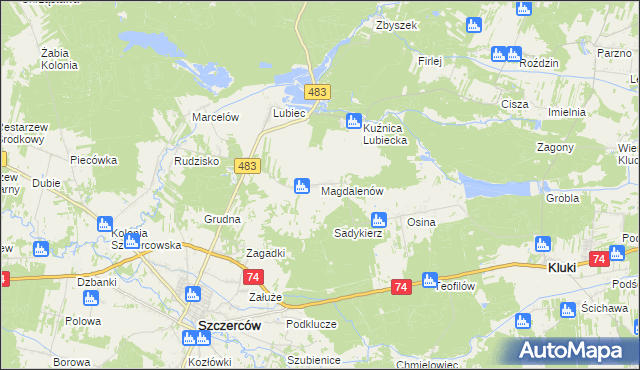 mapa Magdalenów gmina Szczerców, Magdalenów gmina Szczerców na mapie Targeo