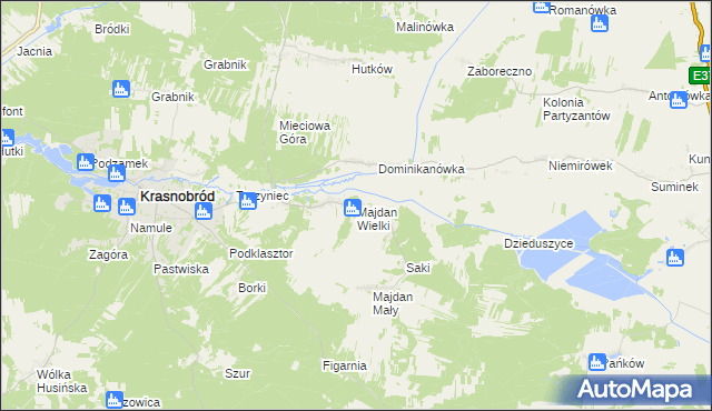 mapa Majdan Wielki gmina Krasnobród, Majdan Wielki gmina Krasnobród na mapie Targeo