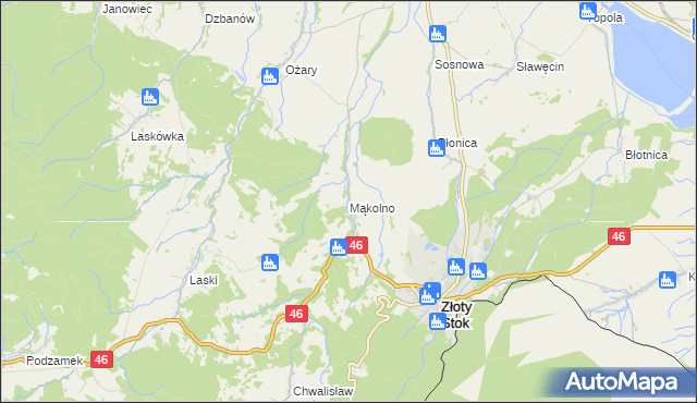 mapa Mąkolno gmina Złoty Stok, Mąkolno gmina Złoty Stok na mapie Targeo