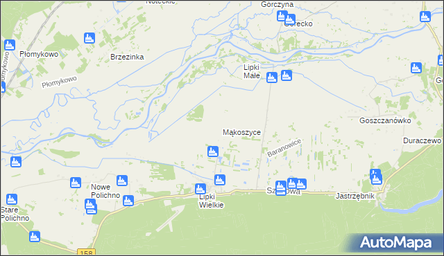 mapa Mąkoszyce gmina Santok, Mąkoszyce gmina Santok na mapie Targeo