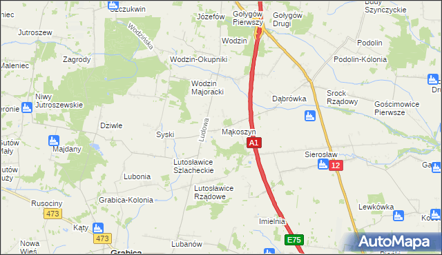 mapa Mąkoszyn gmina Tuszyn, Mąkoszyn gmina Tuszyn na mapie Targeo