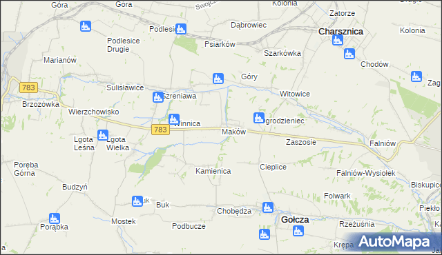 mapa Maków gmina Gołcza, Maków gmina Gołcza na mapie Targeo