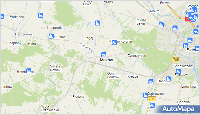 mapa Maków powiat skierniewicki, Maków powiat skierniewicki na mapie Targeo