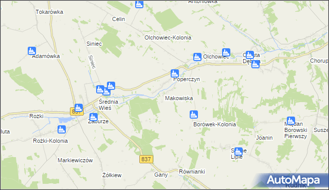 mapa Makowiska gmina Żółkiewka, Makowiska gmina Żółkiewka na mapie Targeo