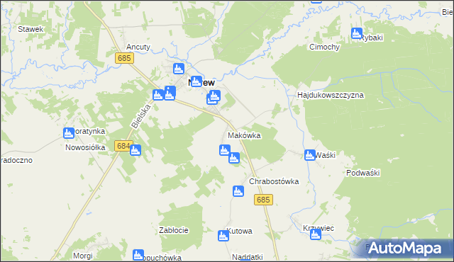 mapa Makówka gmina Narew, Makówka gmina Narew na mapie Targeo