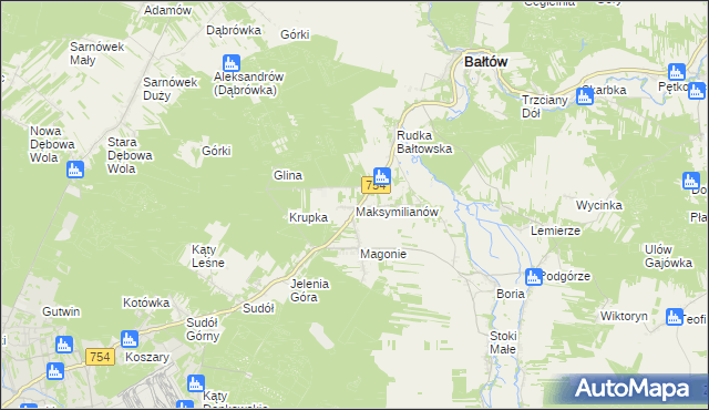 mapa Maksymilianów gmina Bałtów, Maksymilianów gmina Bałtów na mapie Targeo