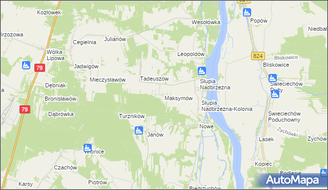 mapa Maksymów gmina Tarłów, Maksymów gmina Tarłów na mapie Targeo
