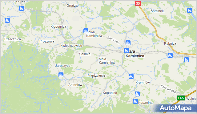 mapa Mała Kamienica, Mała Kamienica na mapie Targeo