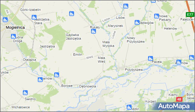 mapa Mała Wieś gmina Promna, Mała Wieś gmina Promna na mapie Targeo