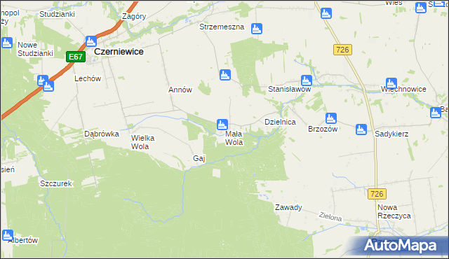 mapa Mała Wola gmina Czerniewice, Mała Wola gmina Czerniewice na mapie Targeo