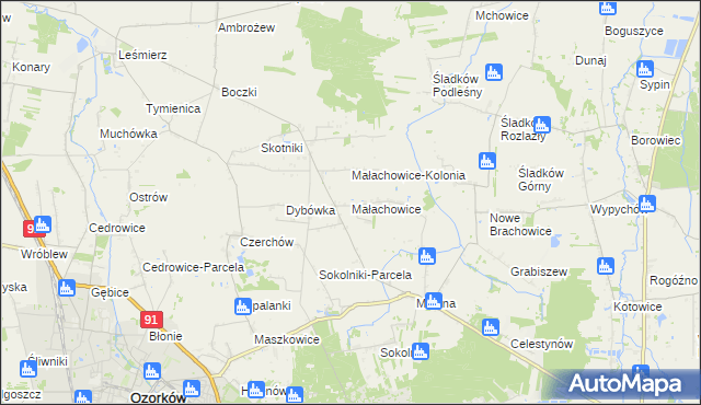 mapa Małachowice, Małachowice na mapie Targeo